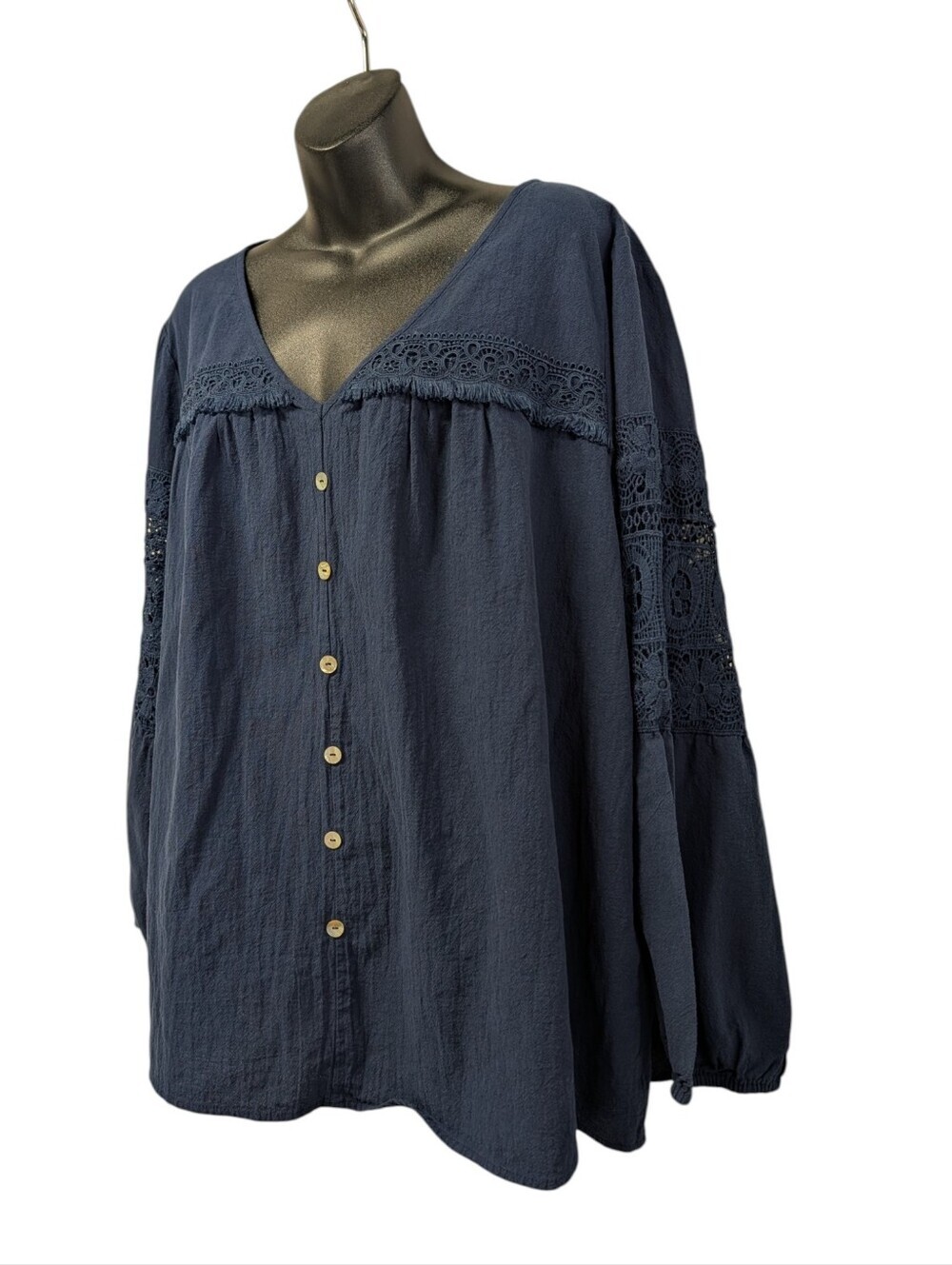BloomChic Crochet Lace Sleeve Blouse Plus Size 18 20 Navy Boho Cotton Top - Picture 3 of 10